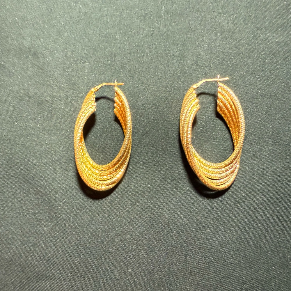 PRICE FIRM • NWOT Milor Italy 925 14kt gold 5 tier hollow twisted hoop earrings
